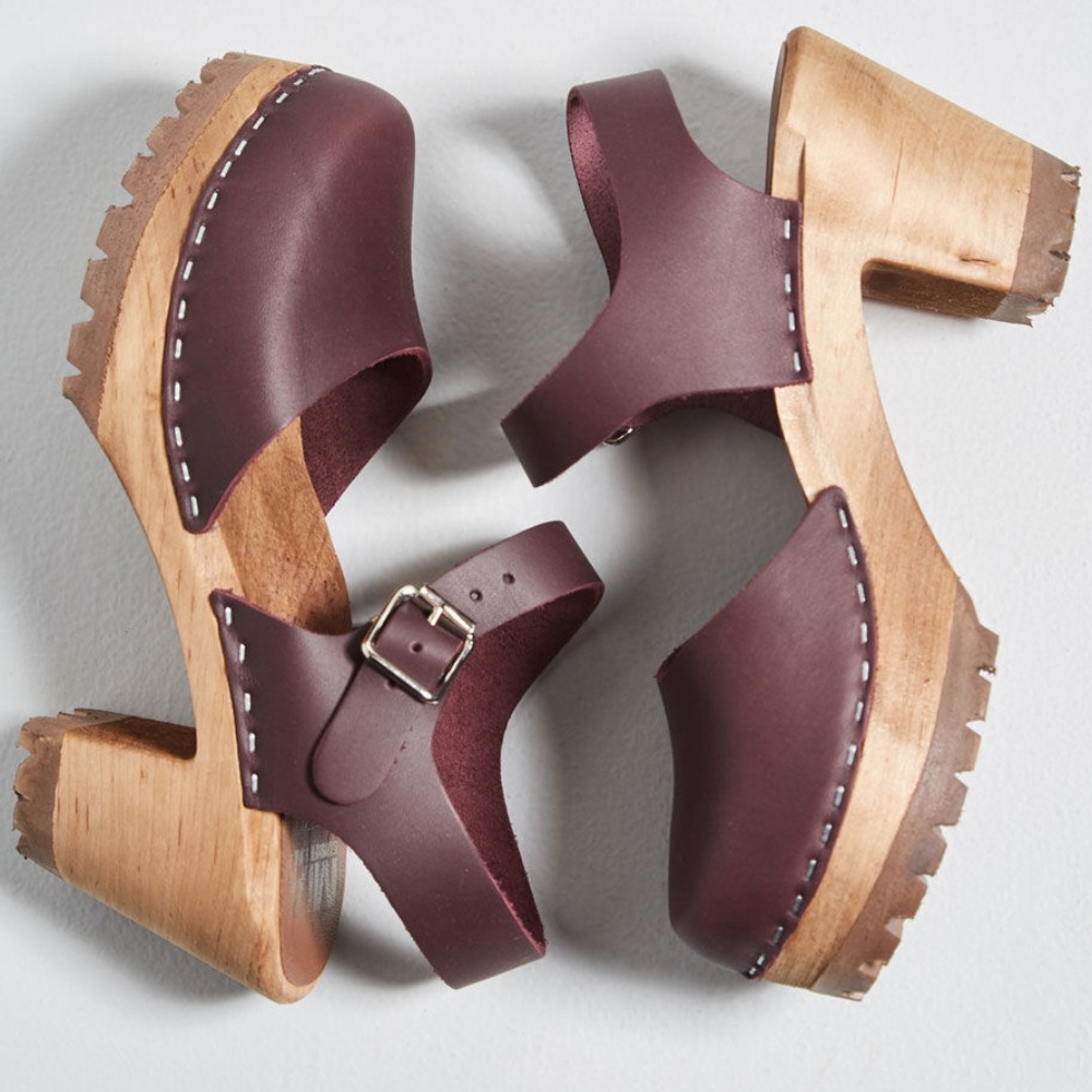 Leather Clogs in Wine